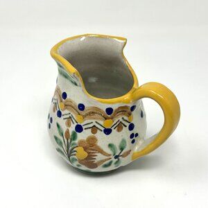 Talavera Mexican Folk Art Hand Painted Sm. Creamer Flowers Blue Polka Dots